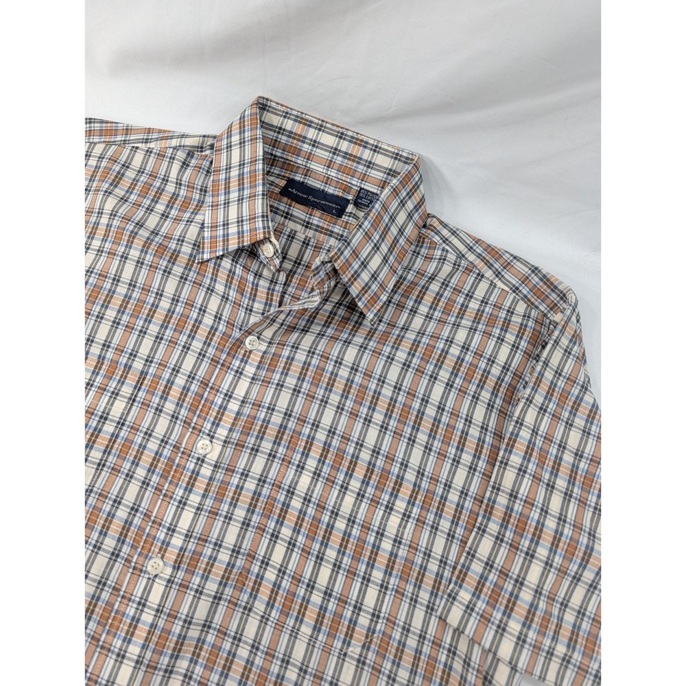 Vintage 1980's Arrow Plaid Shirt Mens L Button Down Short‎ Sleeve Rockabilly